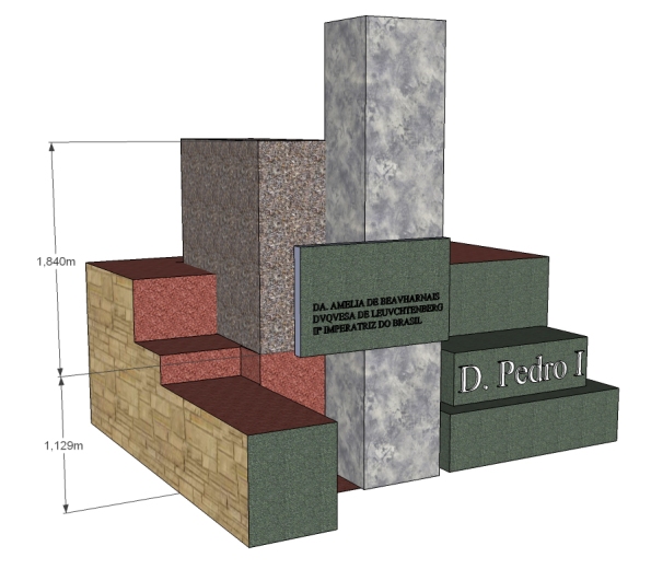 Elevação 3d indicando a caixa de concreto onde se encontrava o ataúde de D. Amélia